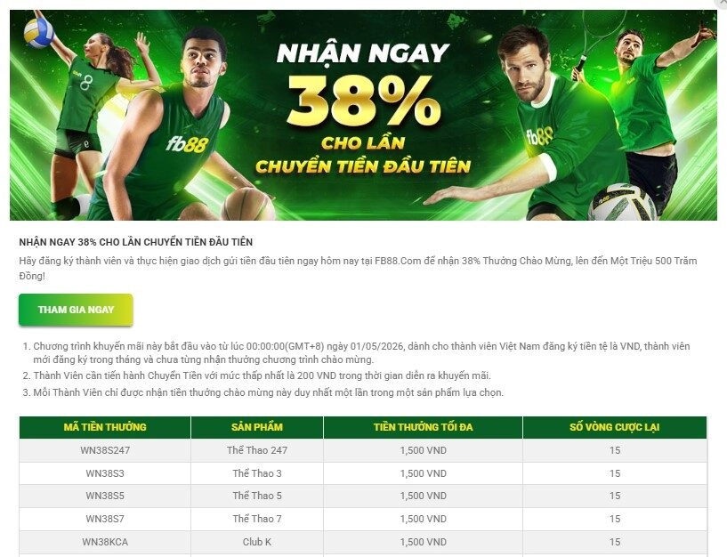 Hoàn trả 38% cho lần chuyển tiền đầu tiên
